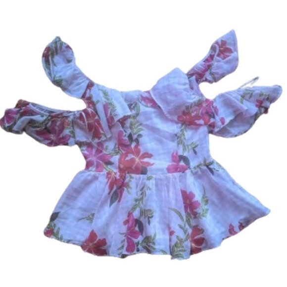 GUESS Peplum White Red Floral Blouse Top XS NEW NWT - Picture 4 of 6